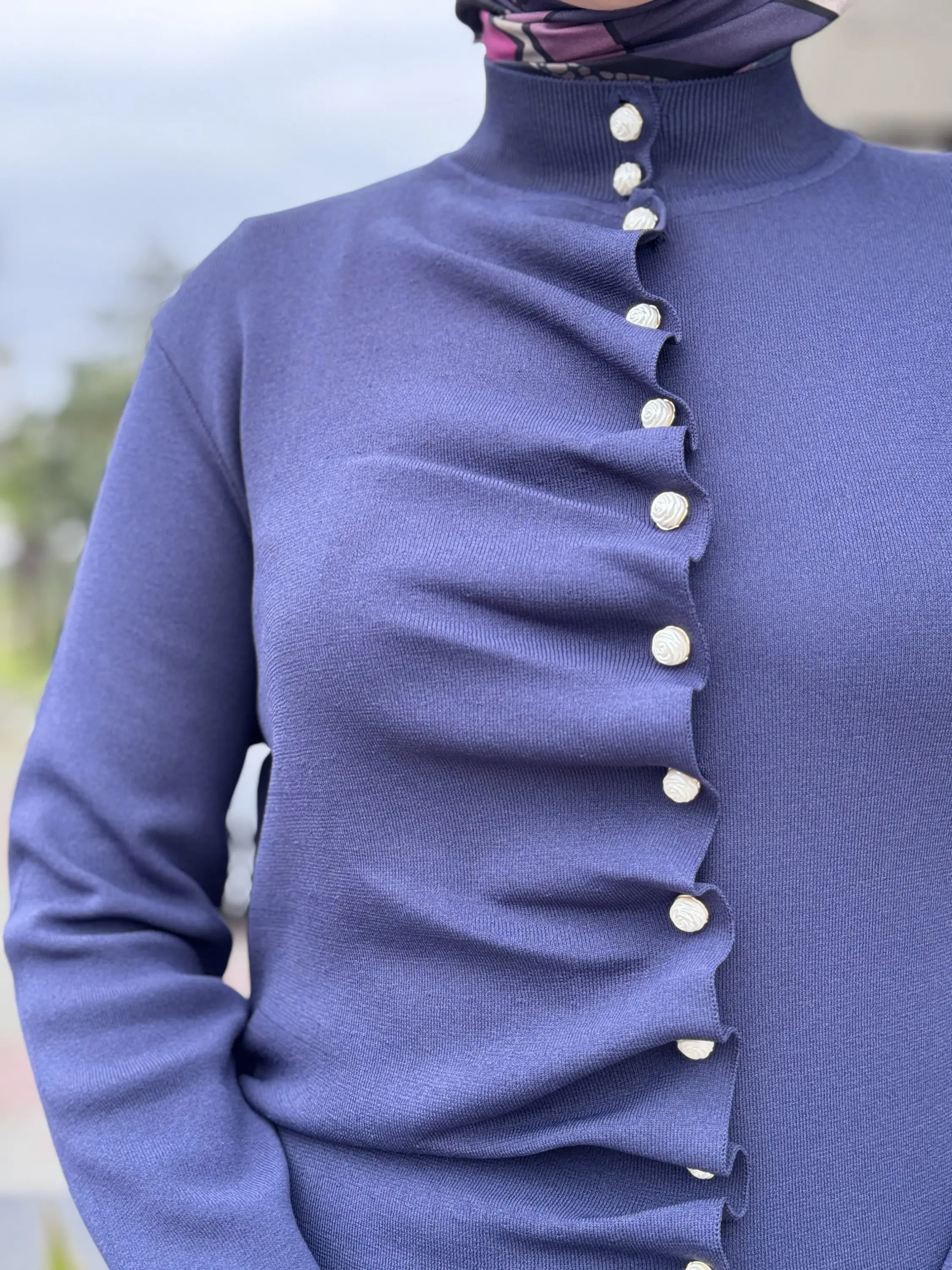 Ghisa İnci Düğme Detaylı Büzgülü Hırka G3294