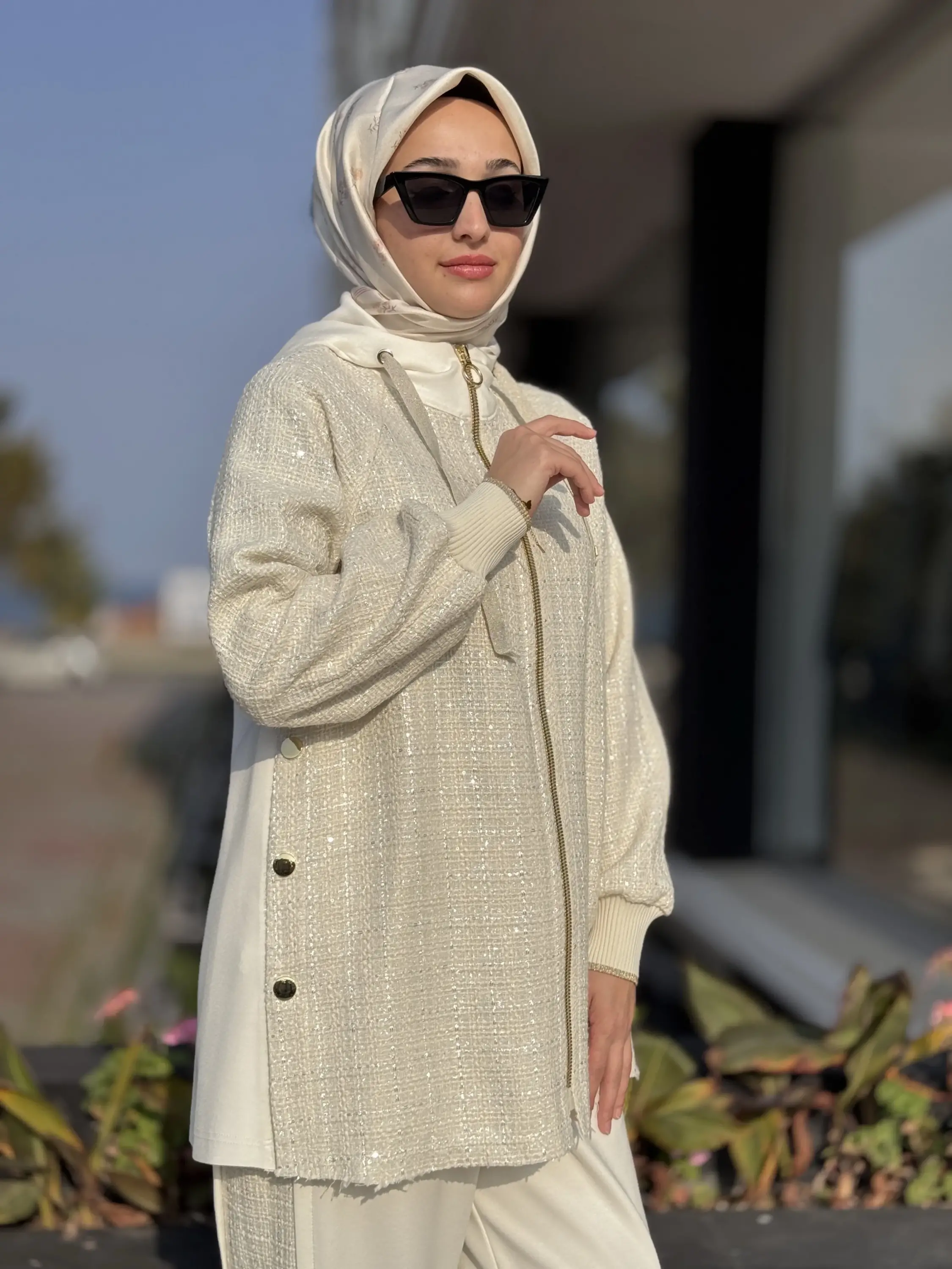 Ghisa Tüvit Kumaş Detaylı Fermuarlı Ceket Pantolon Takım G3300