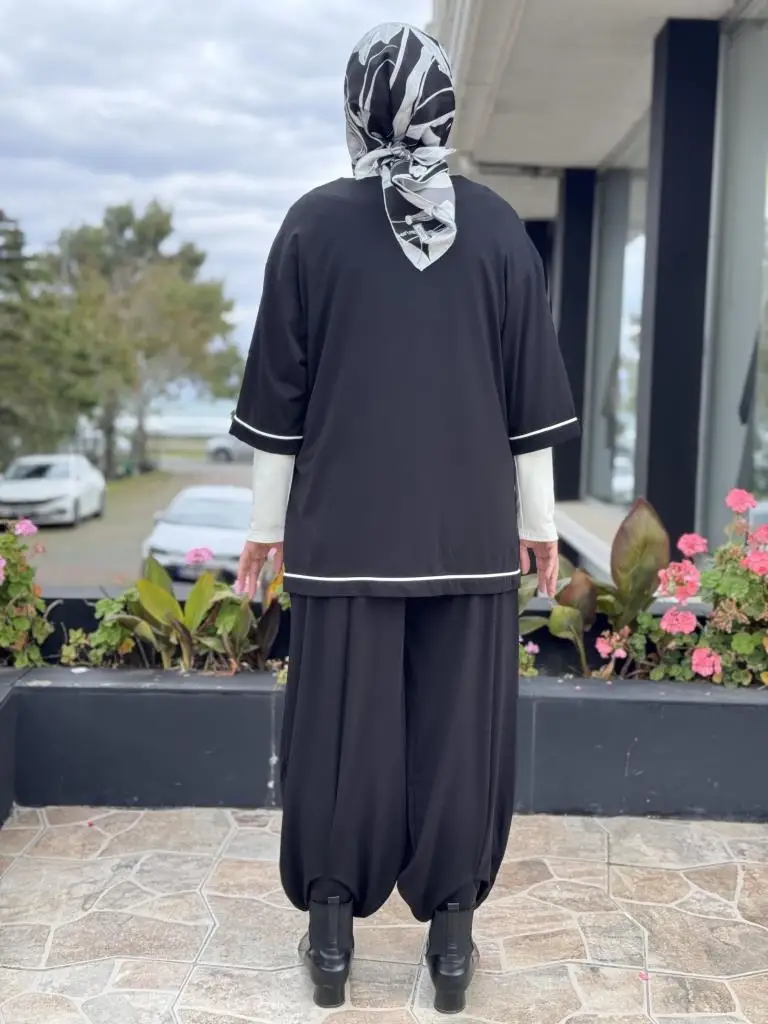 Almarwah Kontrast Biyeli Şalvarlı 3 lü Takım 202945