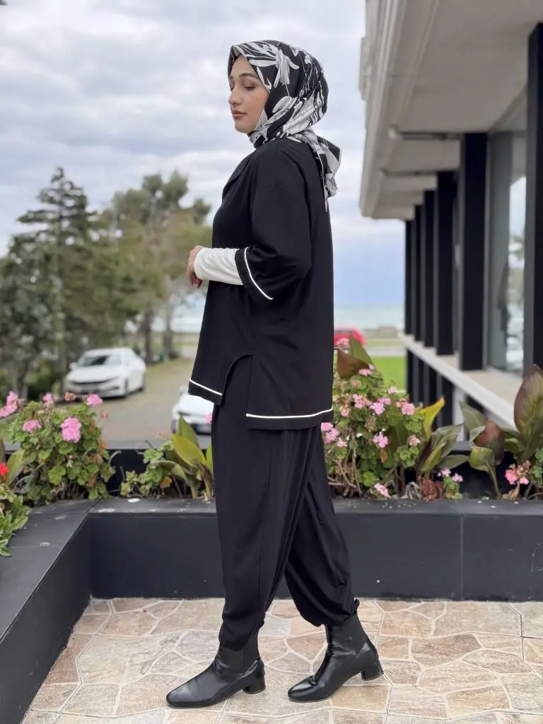 Almarwah Kontrast Biyeli Şalvarlı 3 lü Takım 202945