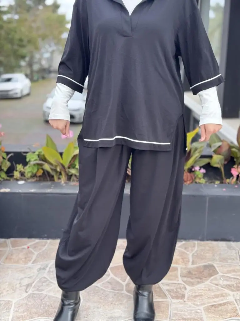 Almarwah Kontrast Biyeli Şalvarlı 3 lü Takım 202945