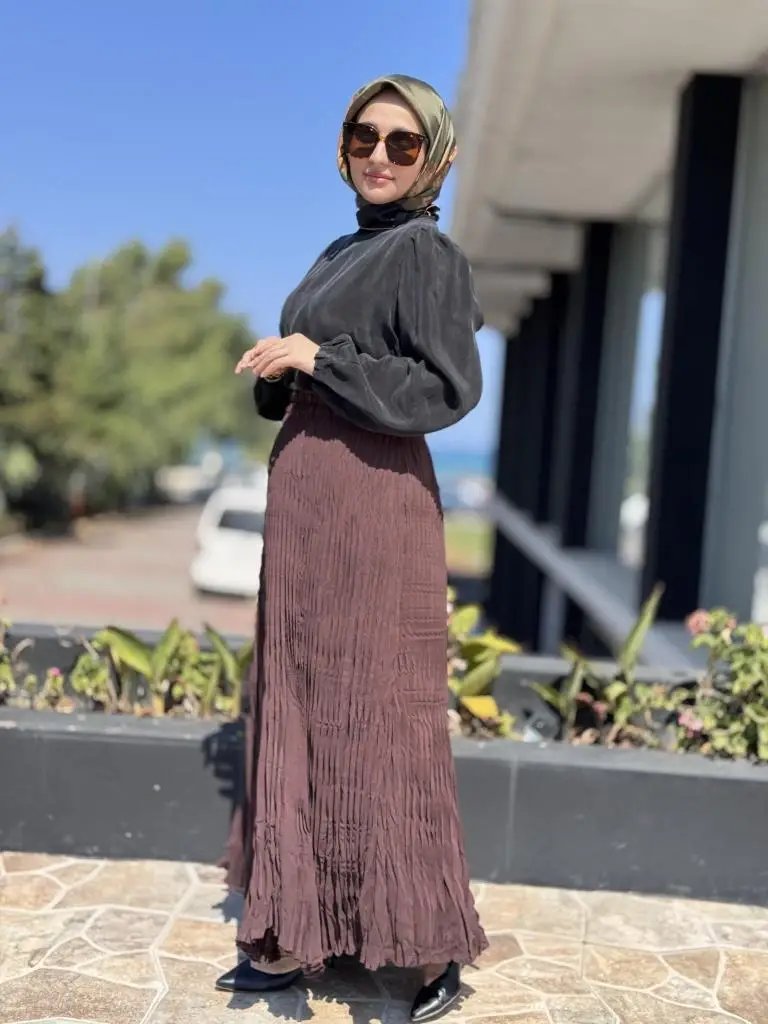 Almarwah Kraşlı Tencel Plise Etek 806464