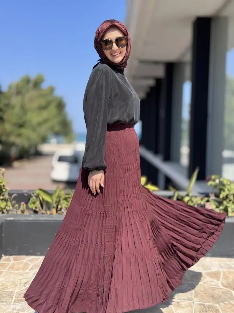 Almarwah Kraşlı Tencel Plise Etek 806464