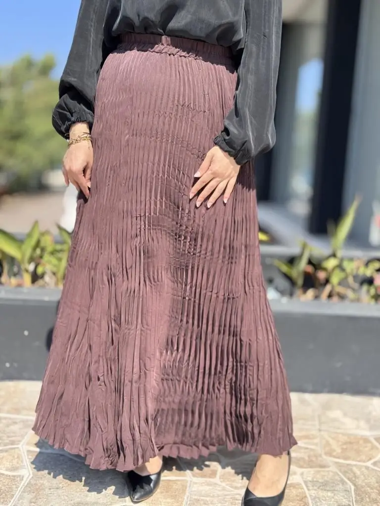 Almarwah Kraşlı Tencel Plise Etek 806464