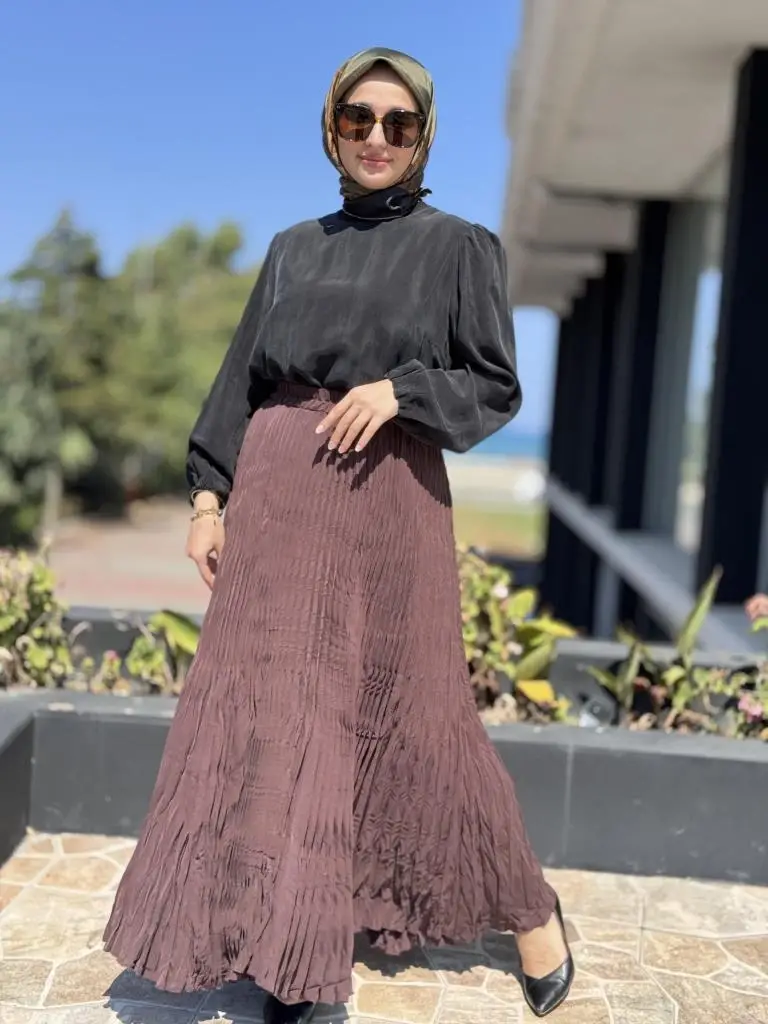 Almarwah Kraşlı Tencel Plise Etek 806464