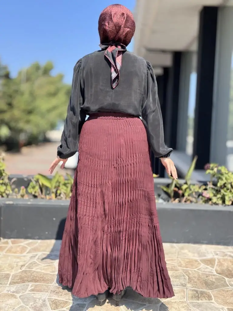 Almarwah Kraşlı Tencel Plise Etek 806464