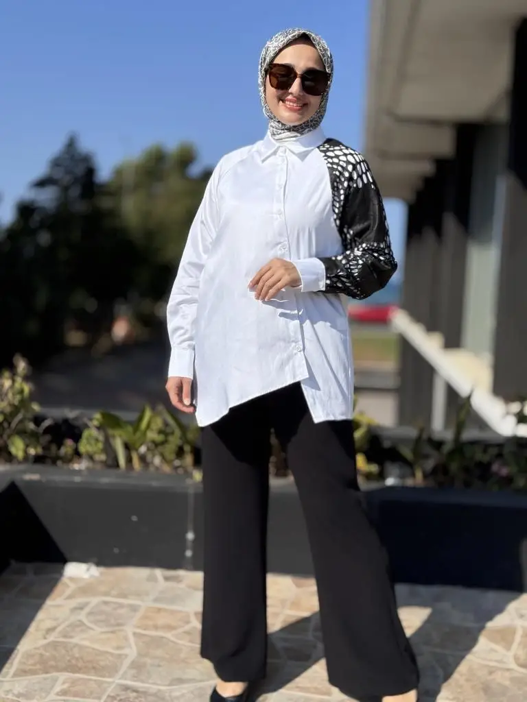 Almarwah Lazer Kesim Deri Detaylı Gömlek 101995