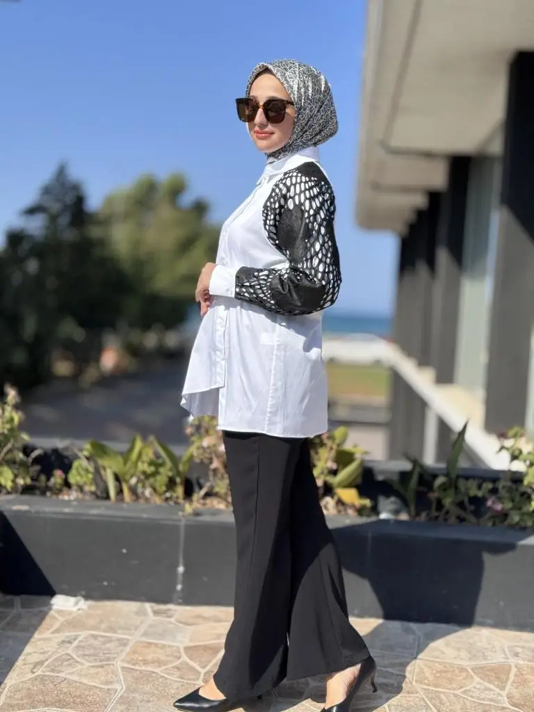 Almarwah Lazer Kesim Deri Detaylı Gömlek 101995