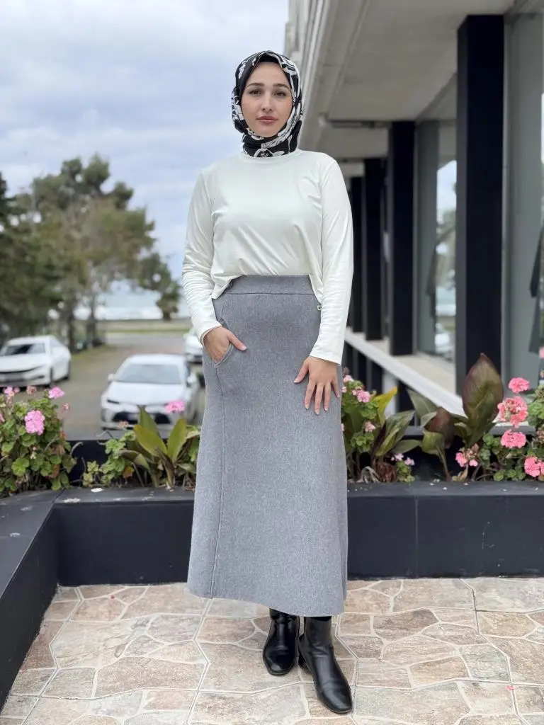 Ghisa Cep Detaylı Örme Triko Etek G5344