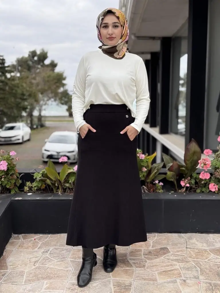 Ghisa Cep Detaylı Örme Triko Etek G5344