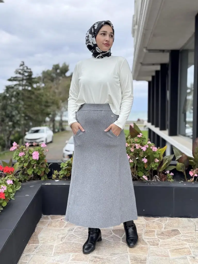 Ghisa Cep Detaylı Örme Triko Etek G5344