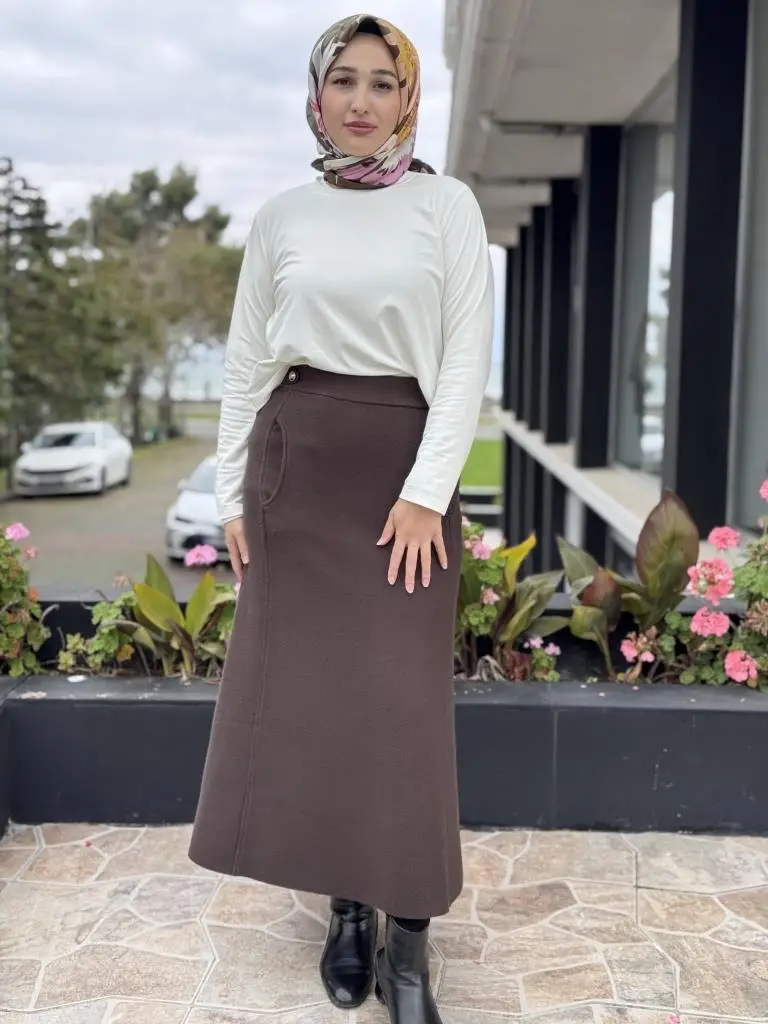 Ghisa Cep Detaylı Örme Triko Etek G5344