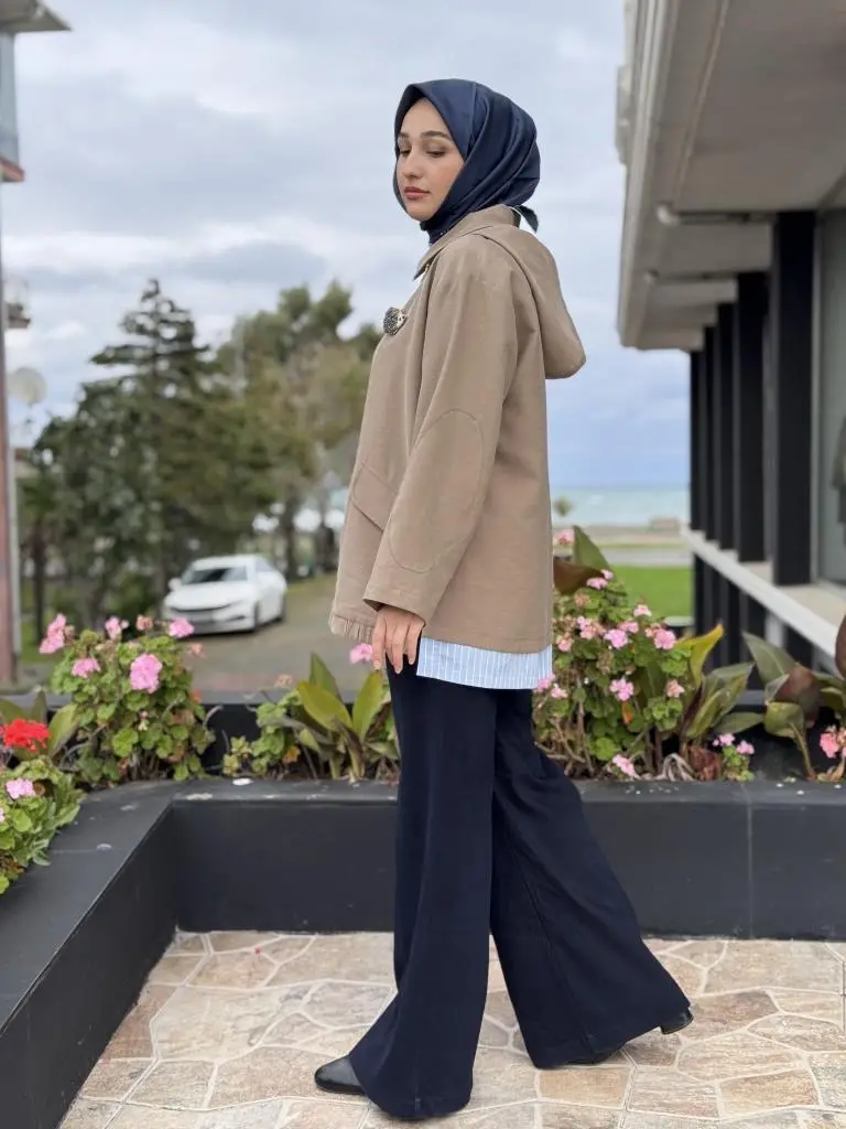 Ghisa Çizgili Poplin Kumaş Detaylı Kapüşonlu Ceket 3299