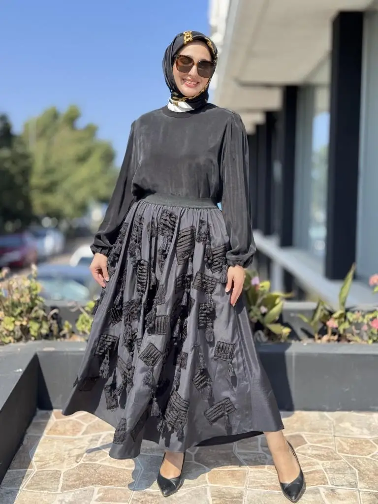 Ghisa Drape Püstül Detaylı Kloş Etek G5311