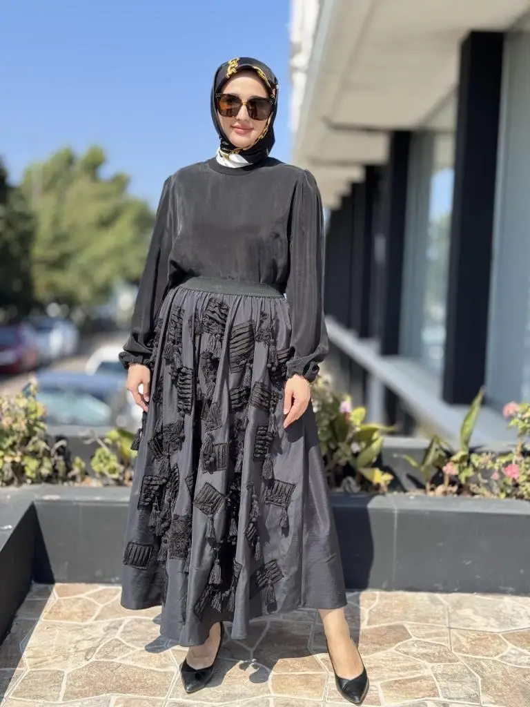 Ghisa Drape Püstül Detaylı Kloş Etek G5311