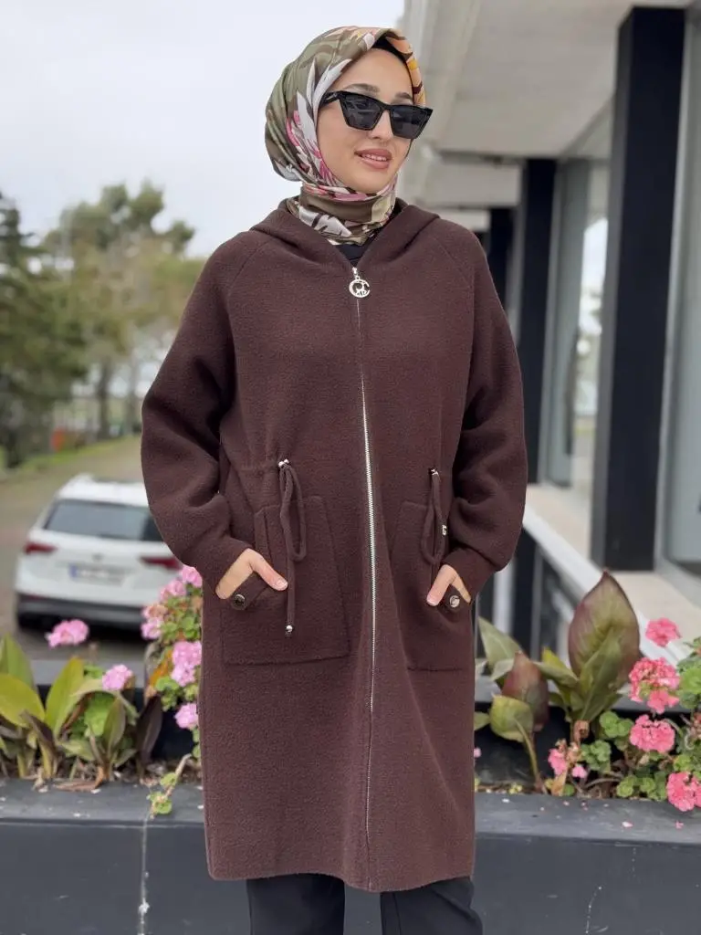 Ghisa Fermuarlı Kapüşonlu Kaban 6545