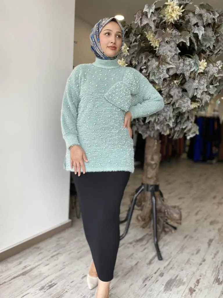 Ghisa Fiyonk Ve İnci Detaylı Tunik G4750