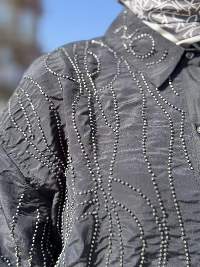 Ghisa Metalık Boncuk İşlemeli Sırtı Triko Gömlek/ Ceket 4001