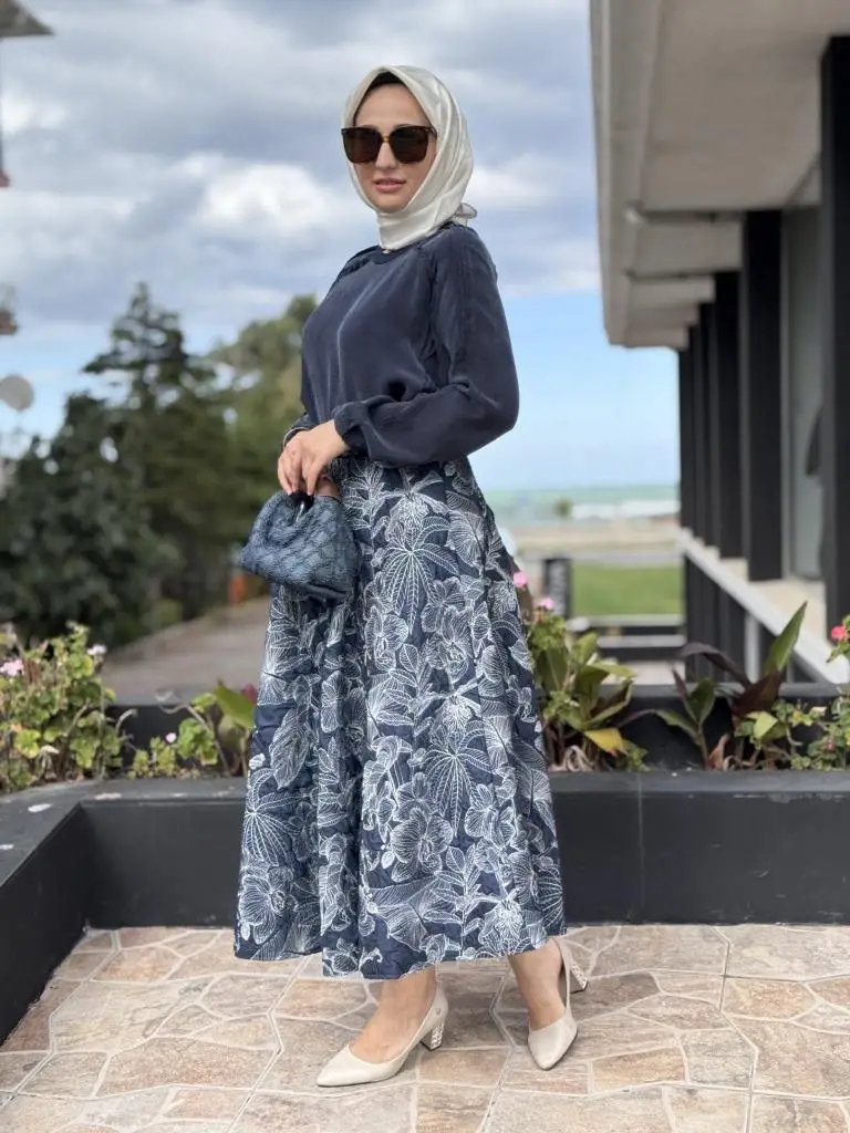 Kahma Florel Desen Kapitone Etek