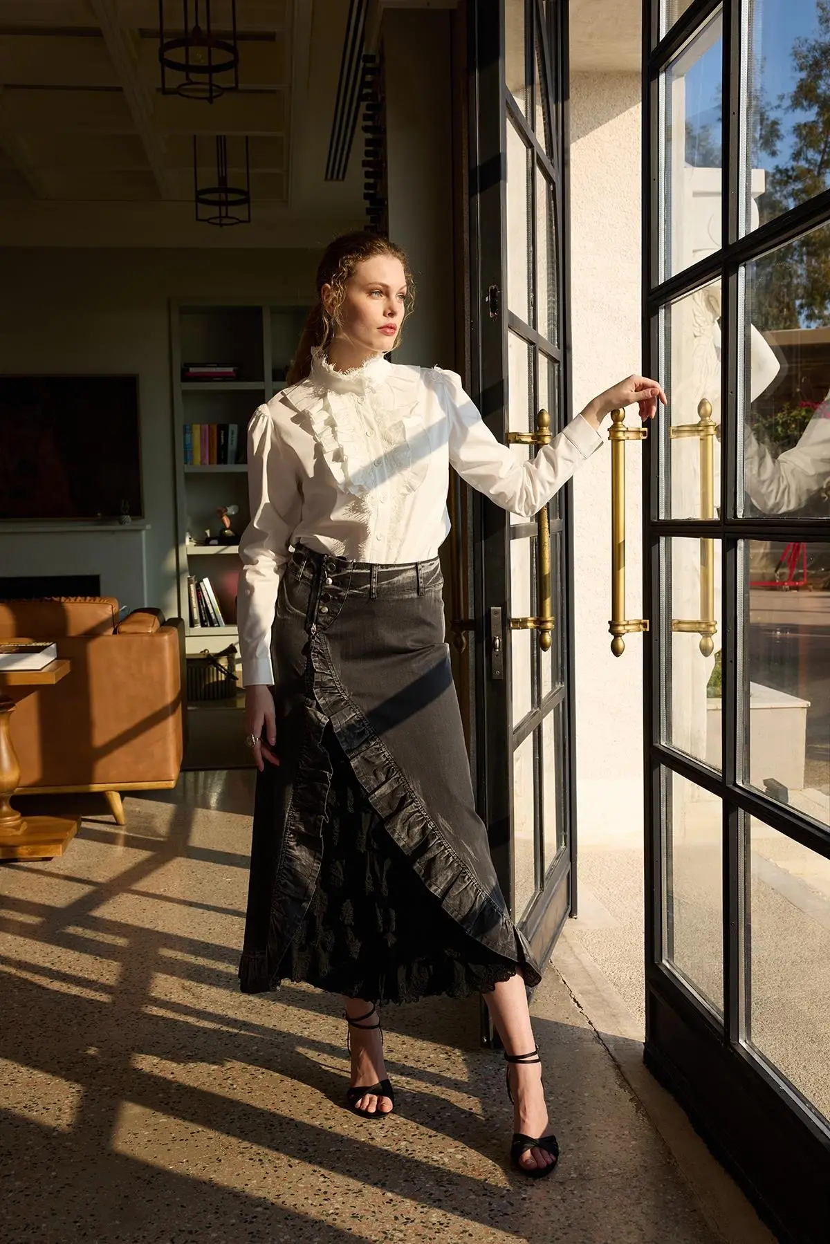 Misswhence Güpür Detaylı Fermuarlı Kot Etek 35900