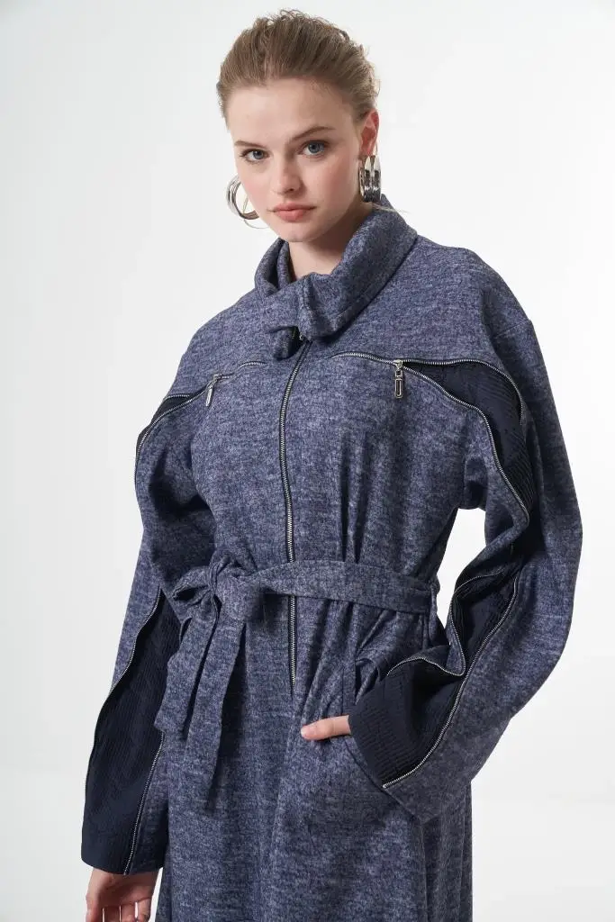 Misswhence Kol/Gögüs Drape ve Fermuar Detaylı Pardesü 38505