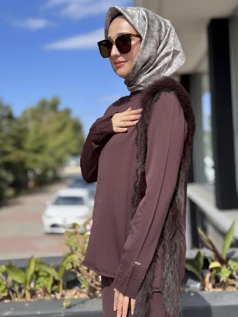 Misswhence Kürk ve Dantel Detaylı Triko Tunik MİSS268