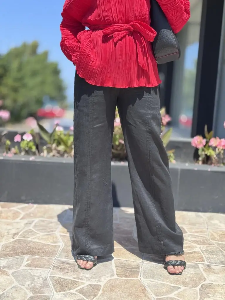 QooQ Store Önü Nervürlü Keten Ice Pantolon 25SS328