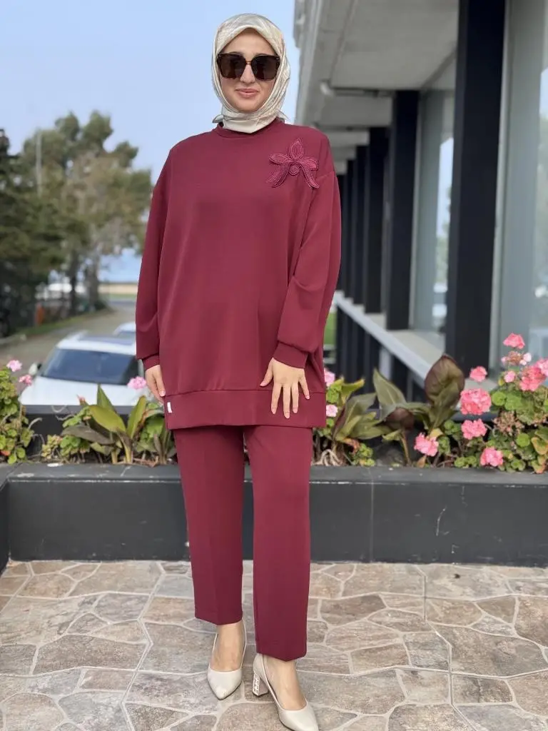 Qupra Broş Detaylı Modal Tunik Pantolon Takım WAC92103