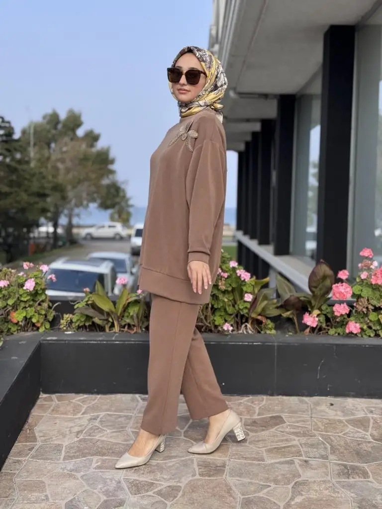 Qupra Broş Detaylı Modal Tunik Pantolon Takım WAC92103