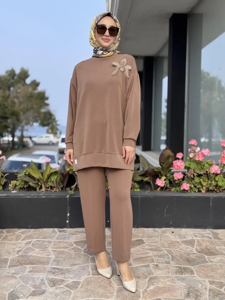 Qupra Broş Detaylı Modal Tunik Pantolon Takım WAC92103