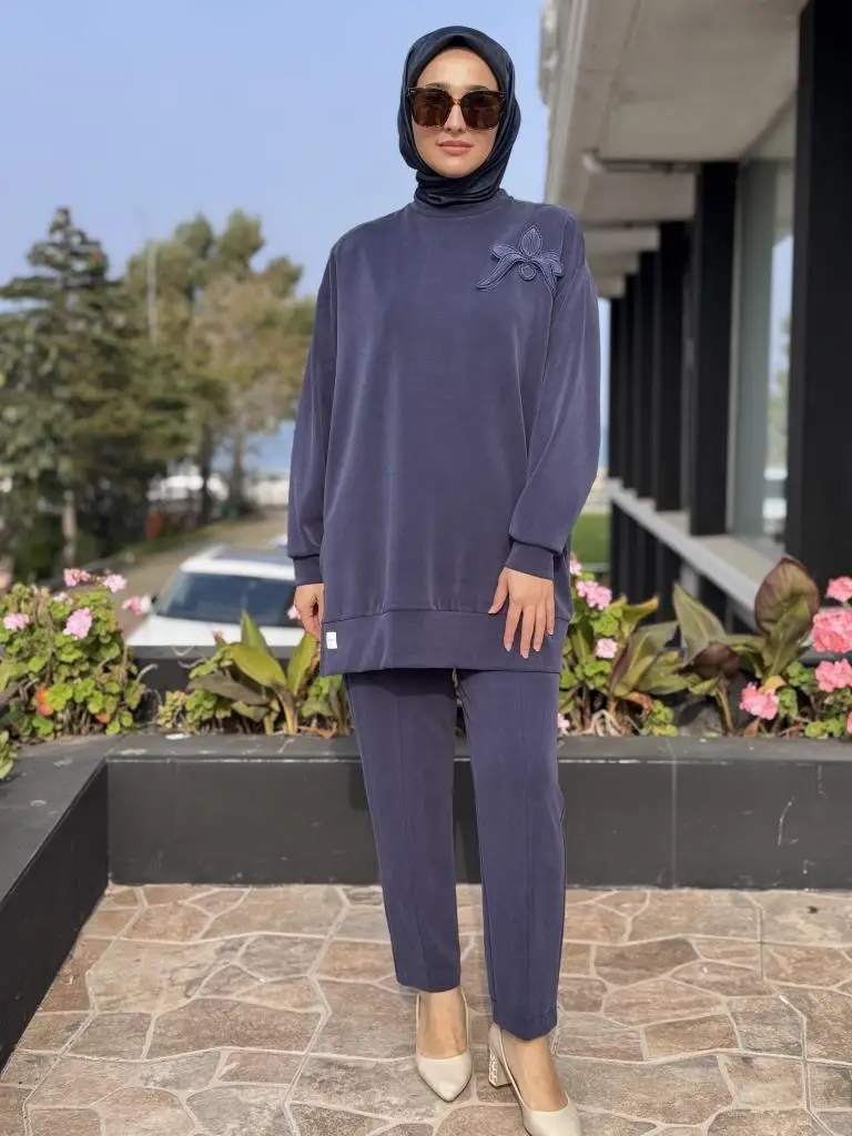 Qupra Broş Detaylı Modal Tunik Pantolon Takım WAC92103