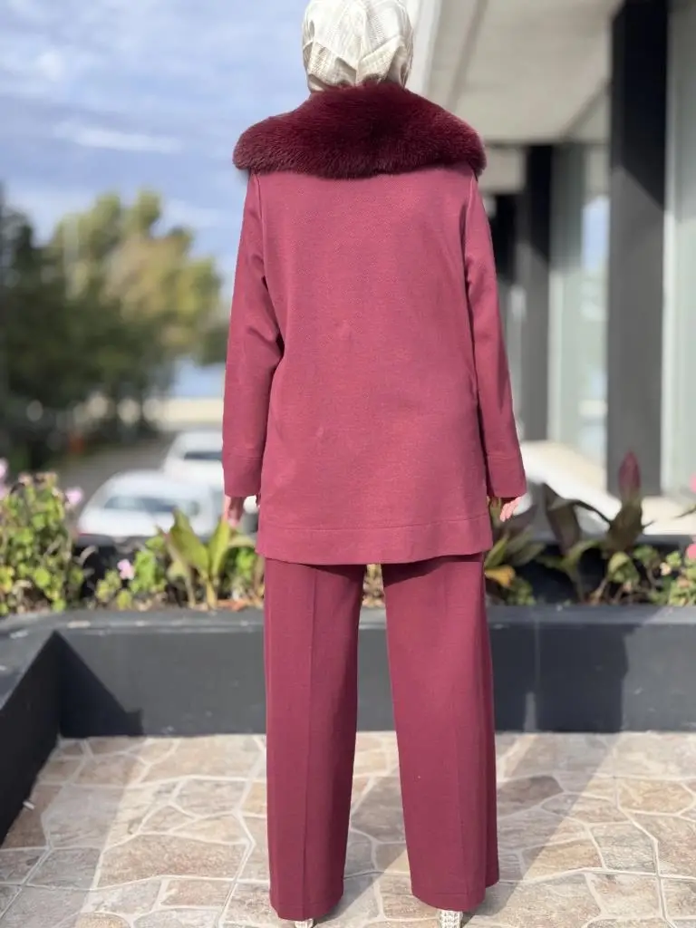 Qupra Seyyar Kürk Aksesuarlı Tunik Pantolon Takım WAC92054