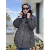 SİYAH-LACİVERT G6542 Denim Detaylı Seyyar Kürklü Kaban