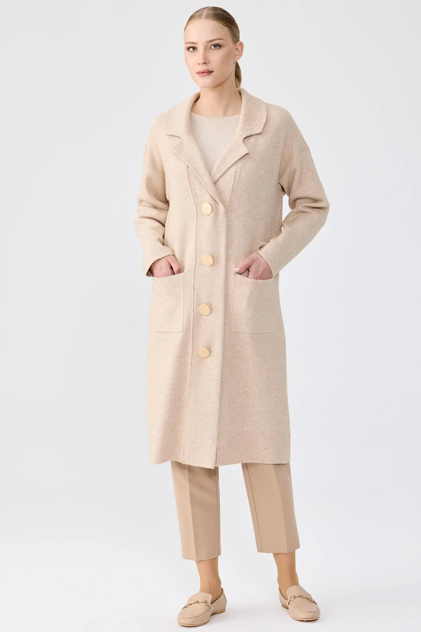 Tığ Triko Polo Yaka 3 Düğmeli Uzun Triko Hırka HRK22012