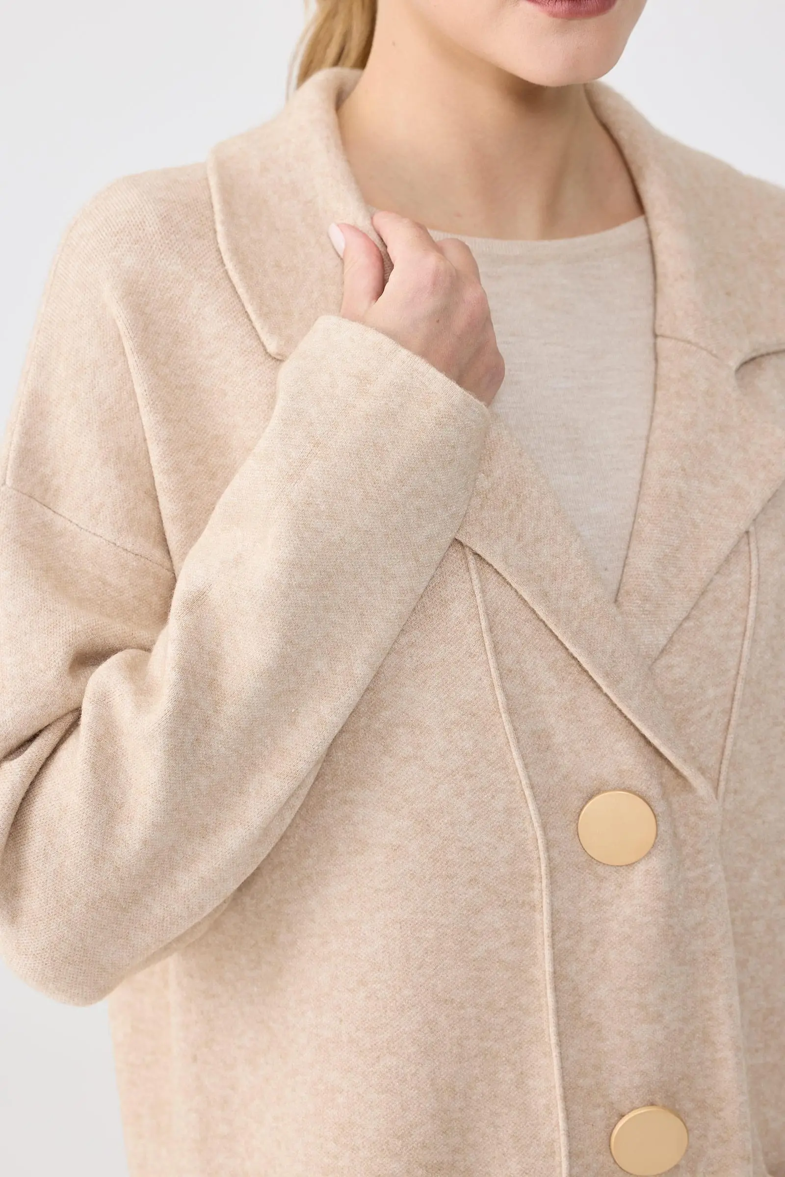 Tığ Triko Polo Yaka 3 Düğmeli Uzun Triko Hırka HRK22012