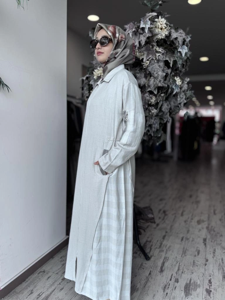 Almarwah Belden Büzgülü Fermuarlı Keten Kap 404941