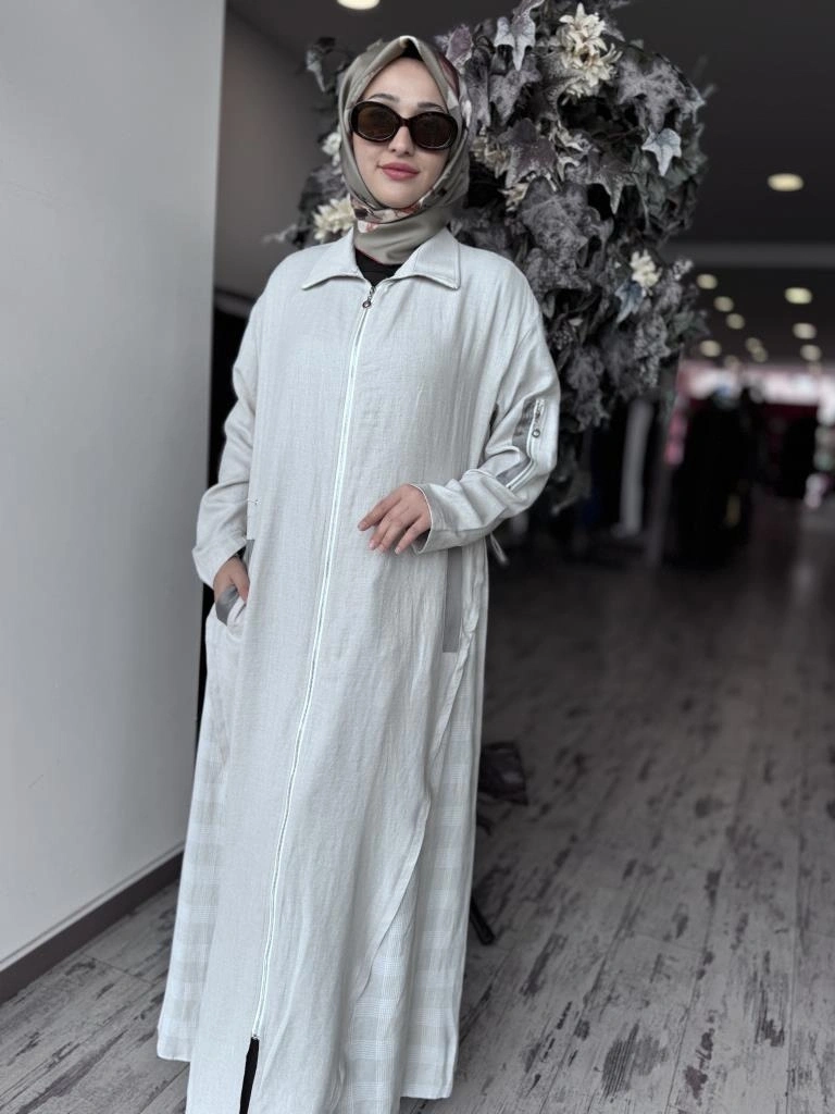 Almarwah Belden Büzgülü Fermuarlı Keten Kap 404941