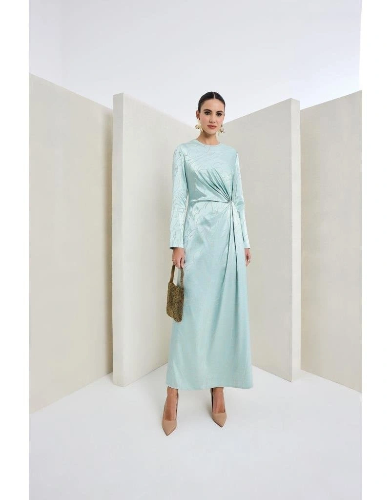 Almarwah Belden Büzgülü Saten Elbise 90474