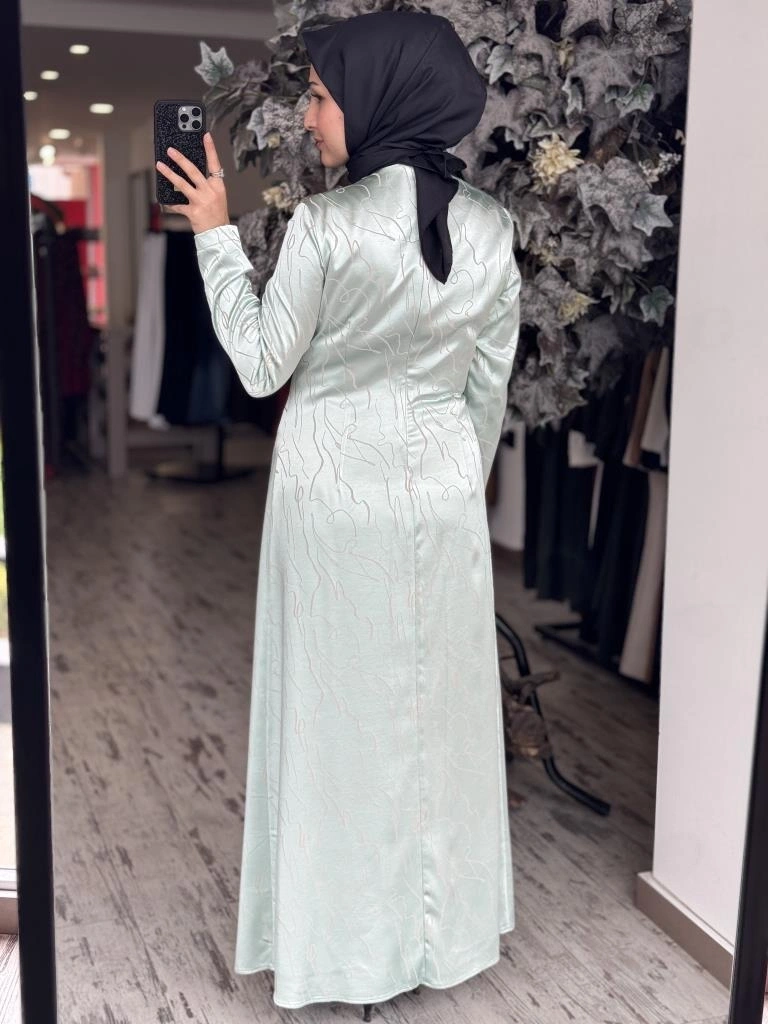 Almarwah Belden Büzgülü Saten Elbise 90474