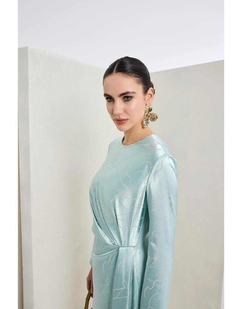 Almarwah Belden Büzgülü Saten Elbise 90474