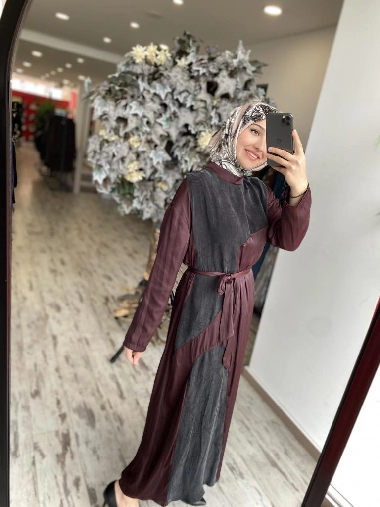 Almarwah Kraşlı Cupra Detaylı Elbise 303819