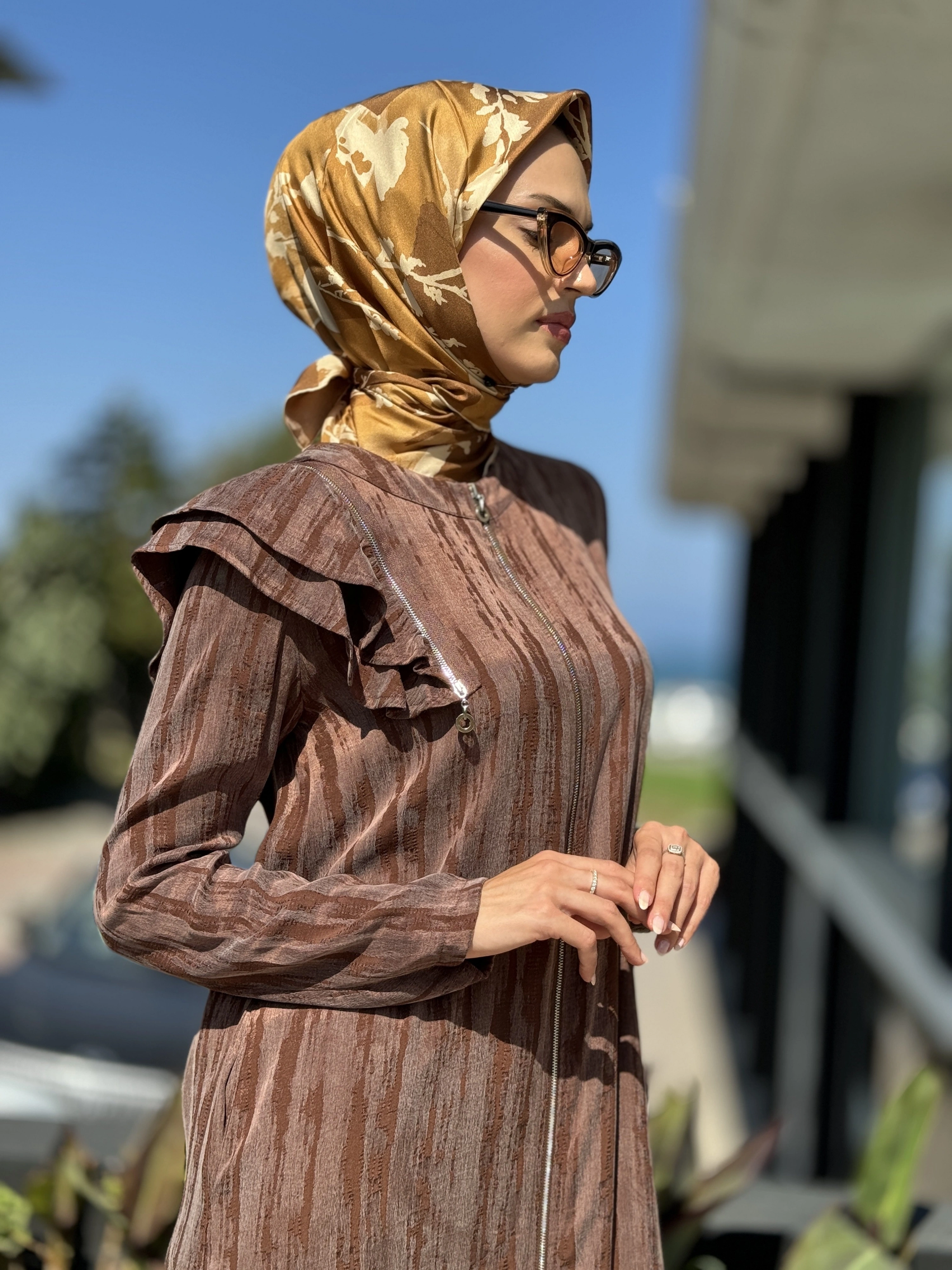 Almarwah Omuz Fermuar Detaylı Fermaurlı Cupra İpek Kap 404890