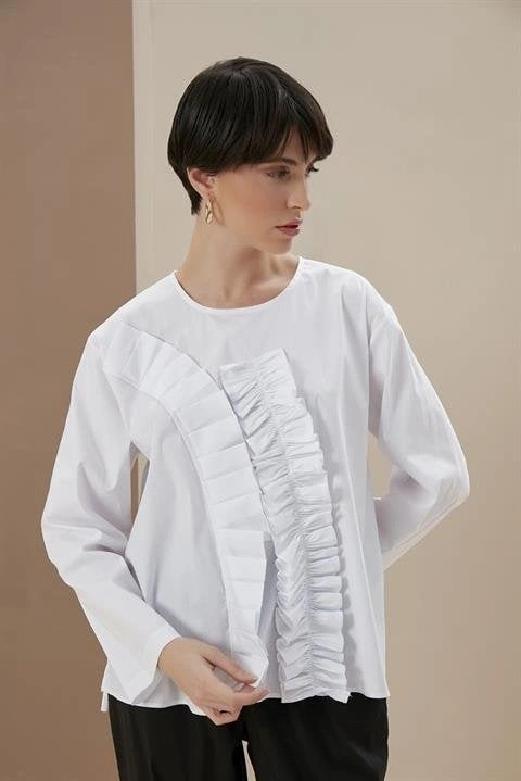 ALMARWAH ÖNÜ FIRFIRLI POPLİN BLUZ (BLK102108 )