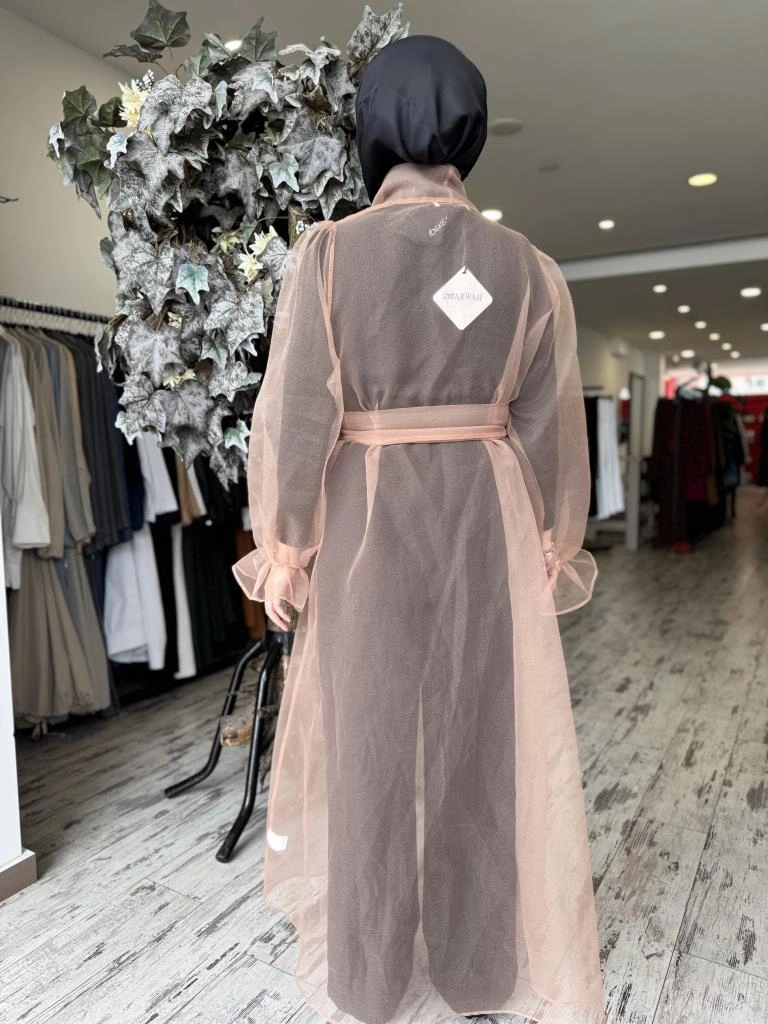 Almarwah Yakası Boncuk İşlemeli Organze Kap 90518