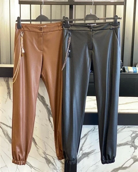 Almarwah Zincir Detay Deri Pantolon BLK606001