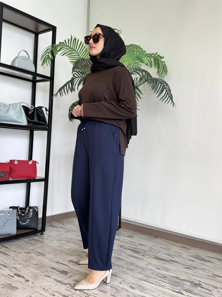 Ghisa Beli Lastikli Cepli Pantolon 8654
