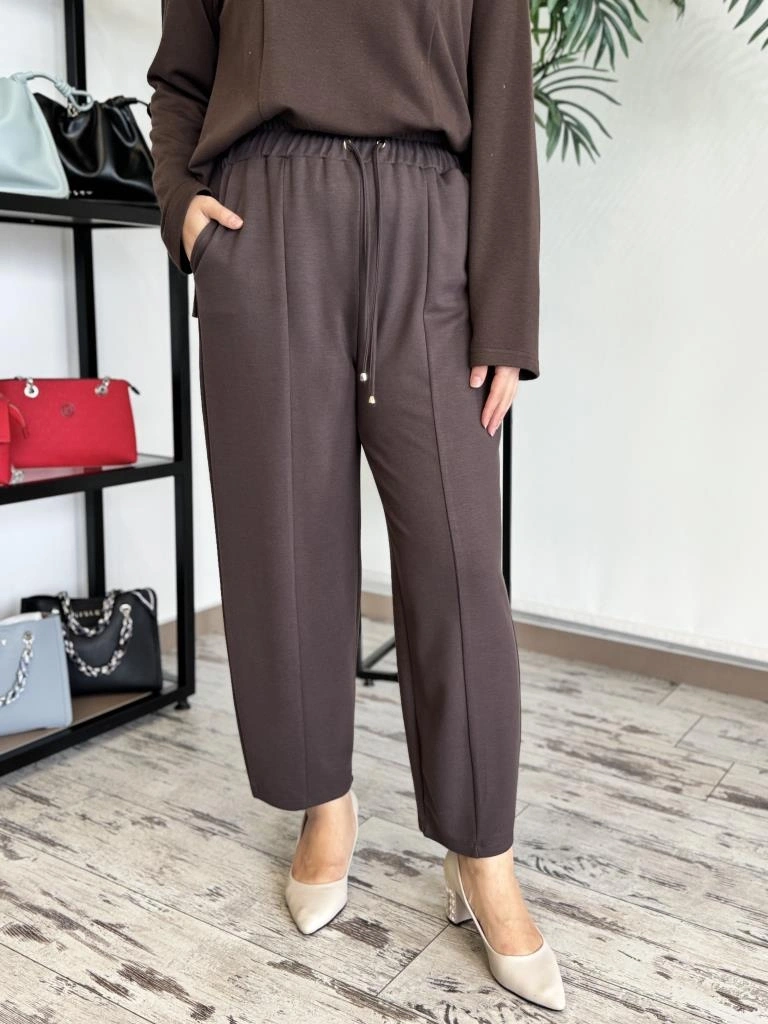 Ghisa Beli Lastikli Cepli Pantolon 8654