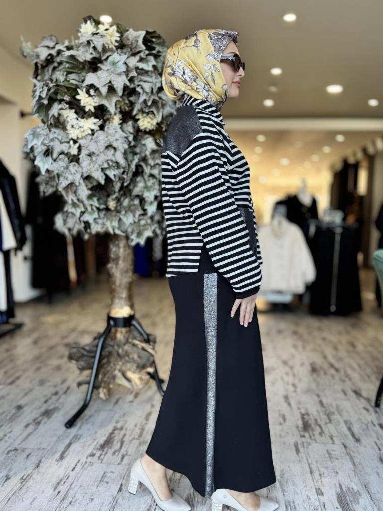 Ghisa Çizgili Çıtçıtlı Bluz Etek Takım G3015