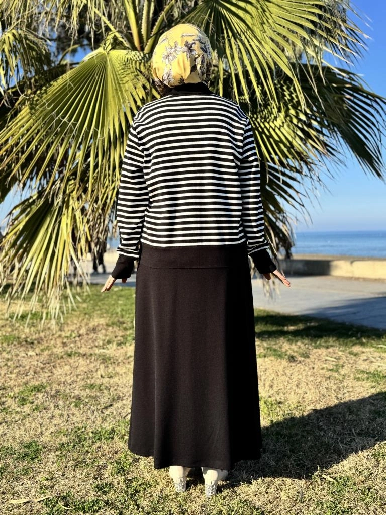 Ghisa Çizgili Yün Triko Ceket Etek Takım 3996