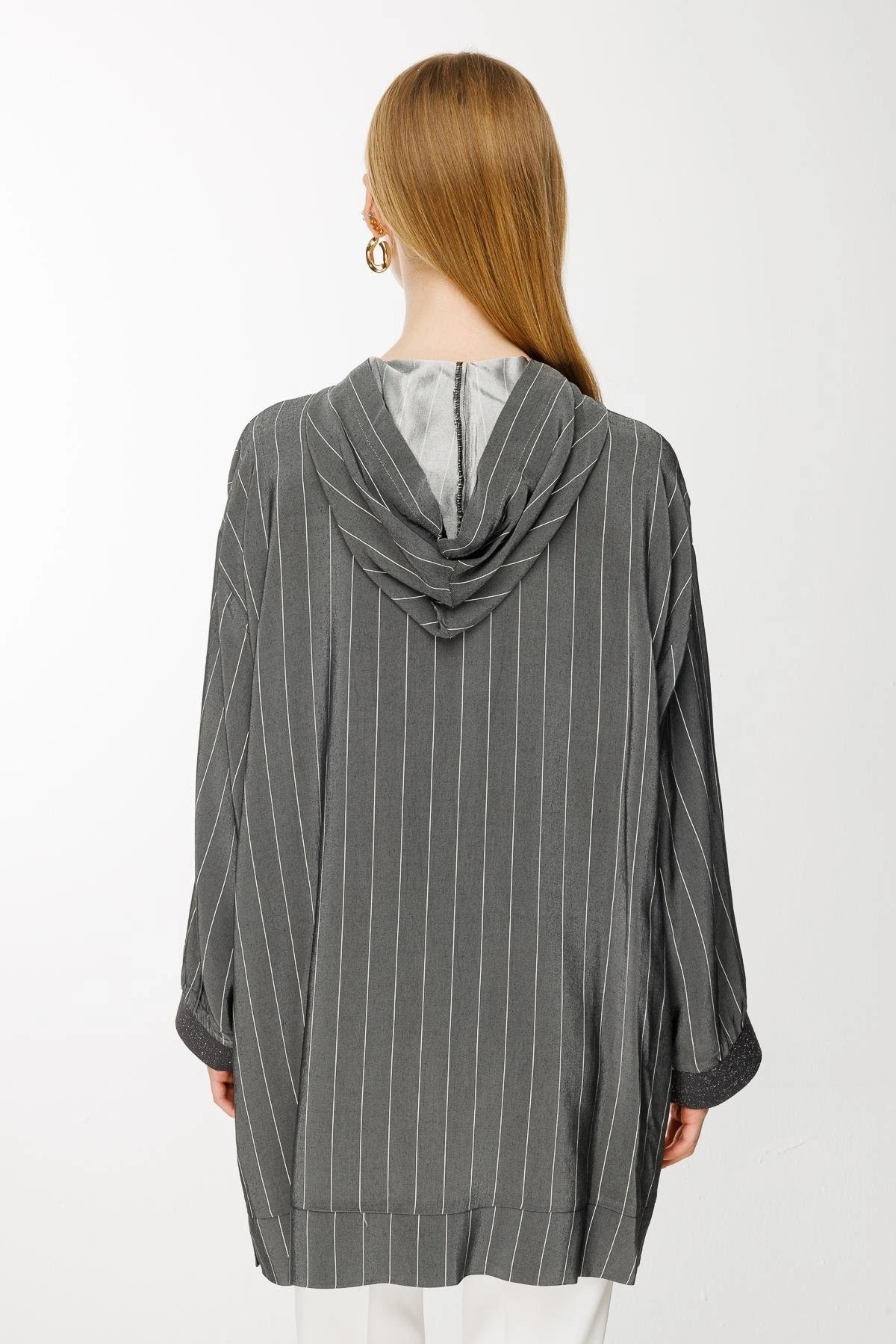 Ghisa Kapüşonlu Fermuarlı Çizgili Ceket 3868